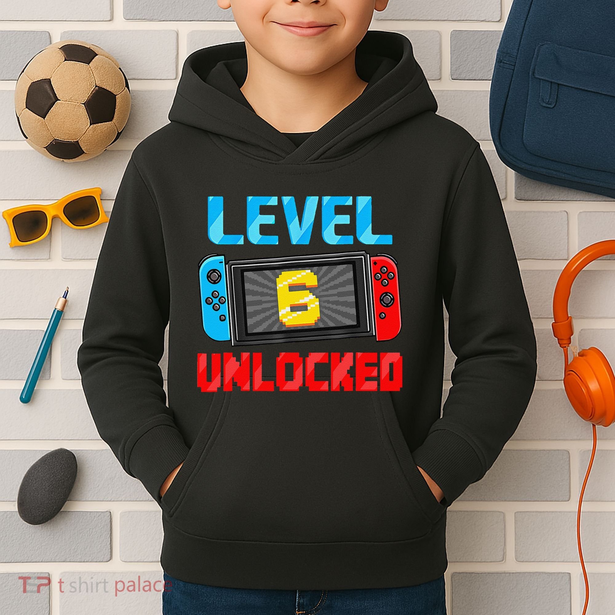 Level 6 Unlocked Gamer 6th Birthday Gift Video Game Kids Hoodie