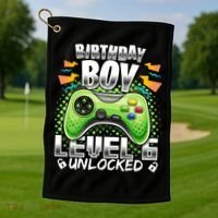 Level 6 Unlocked Video Game 6th Birthday Gamer Gift Boys Gift Golf Towel thumb 1