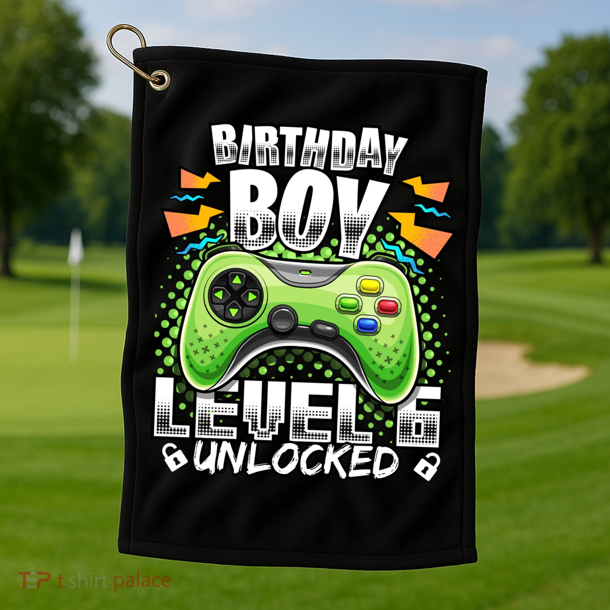 Level 6 Unlocked Video Game 6th Birthday Gamer Gift Boys Gift Golf Towel