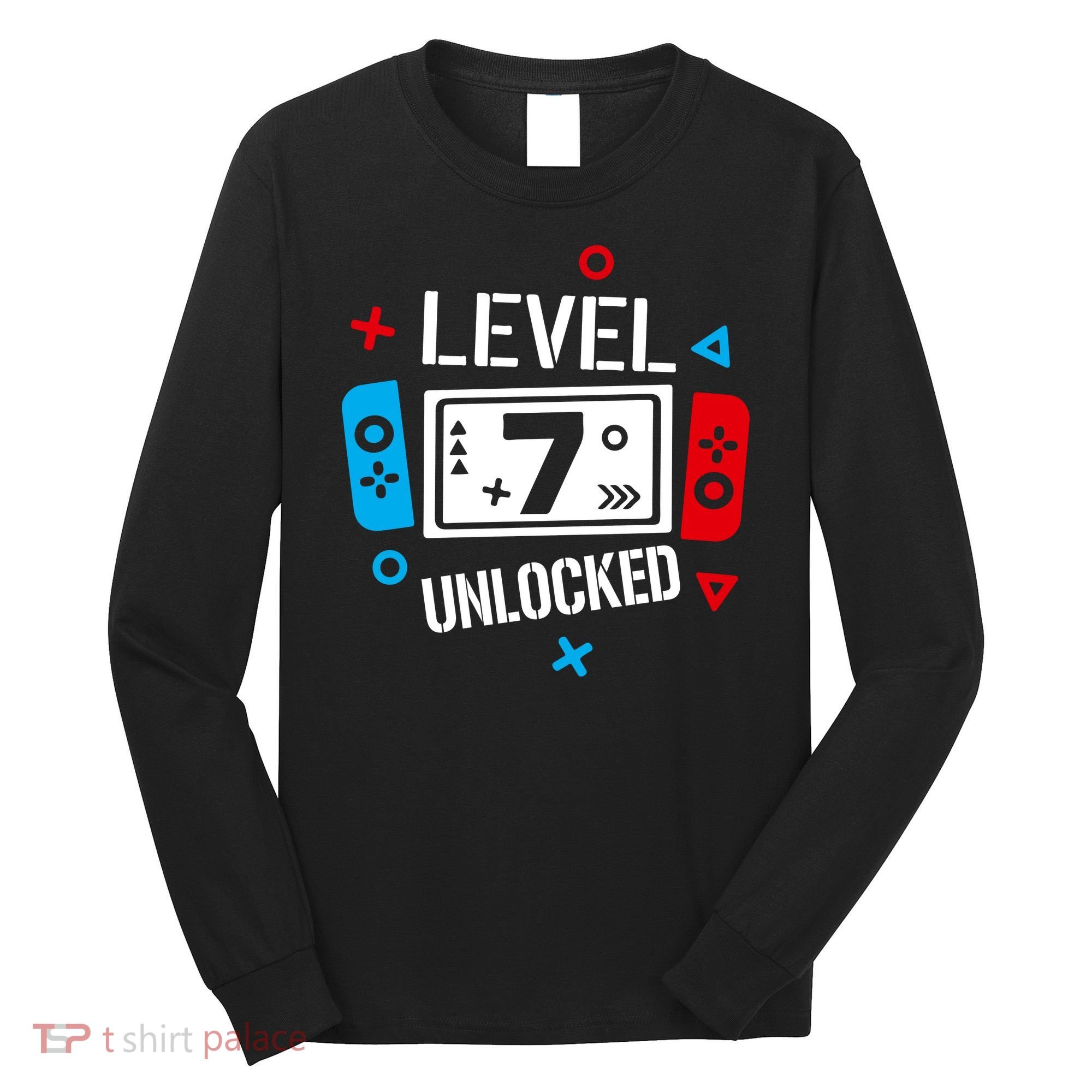 Level 7 Unlocked Birthday, 7th Birthday Boy Gamer, 7 Years Old Gamer Long Sleeve Shirt