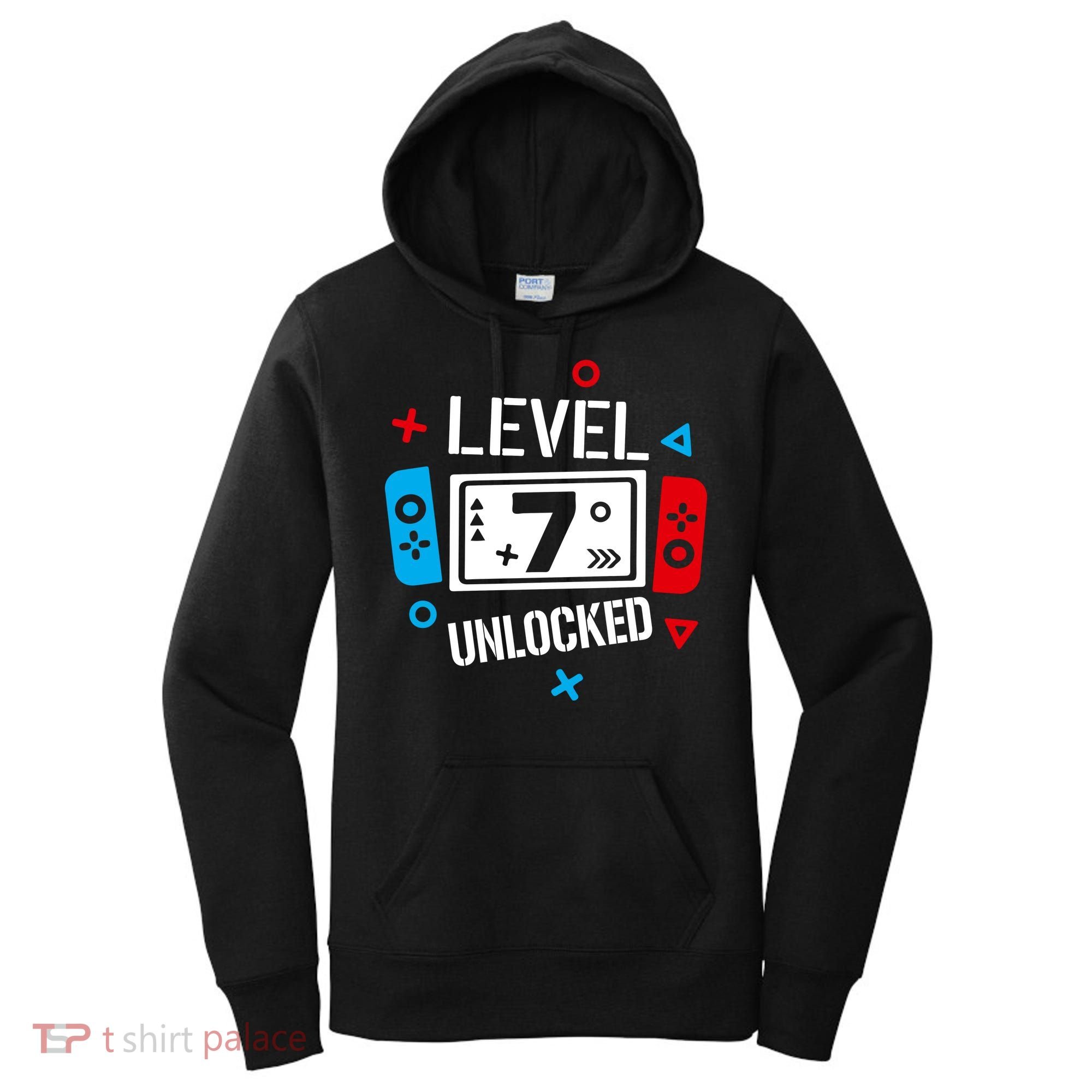 Level 7 Unlocked Birthday, 7th Birthday Boy Gamer, 7 Years Old Gamer Women's Hoodie