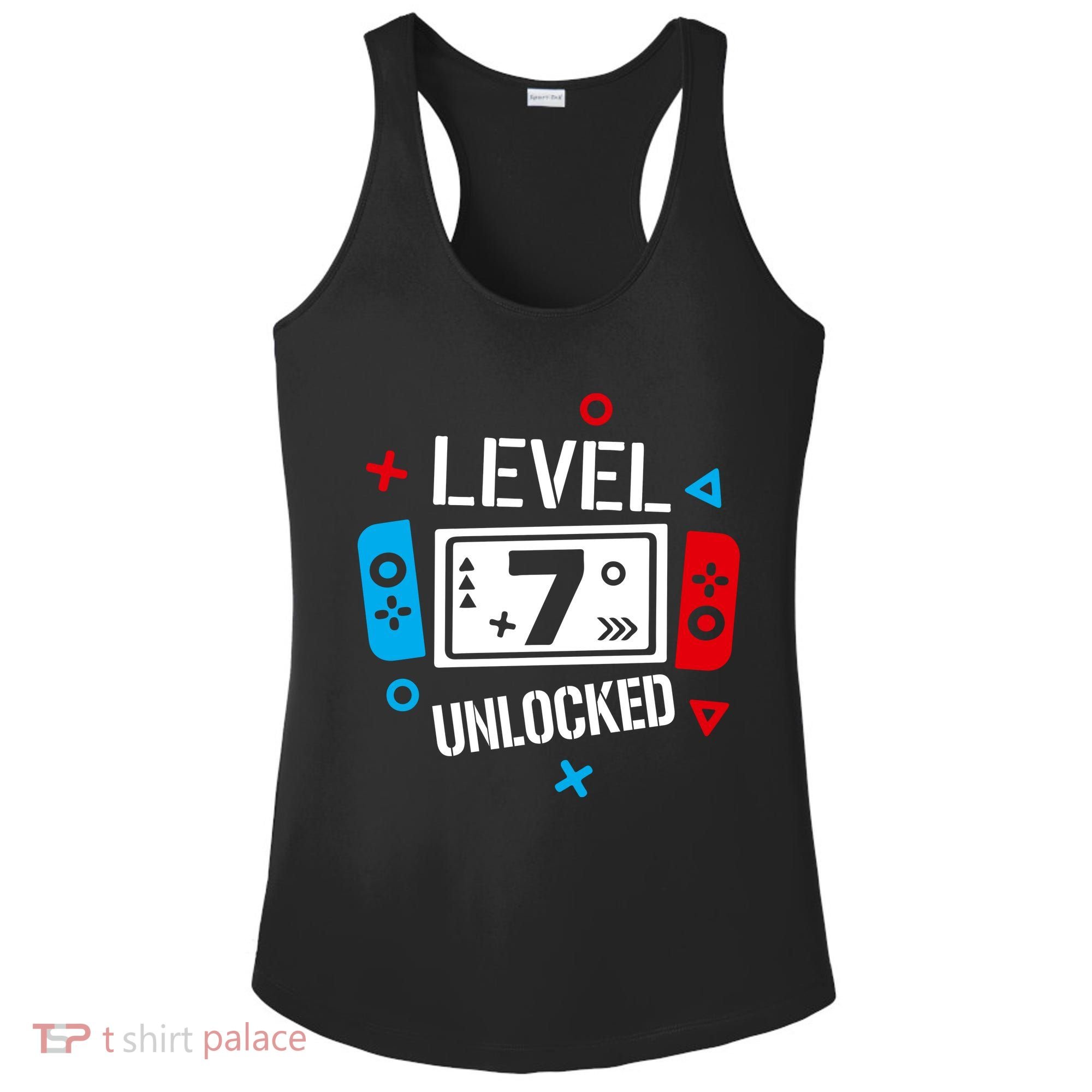 Level 7 Unlocked Birthday, 7th Birthday Boy Gamer, 7 Years Old Gamer Ladies PosiCharge Competitor Racerback Tank
