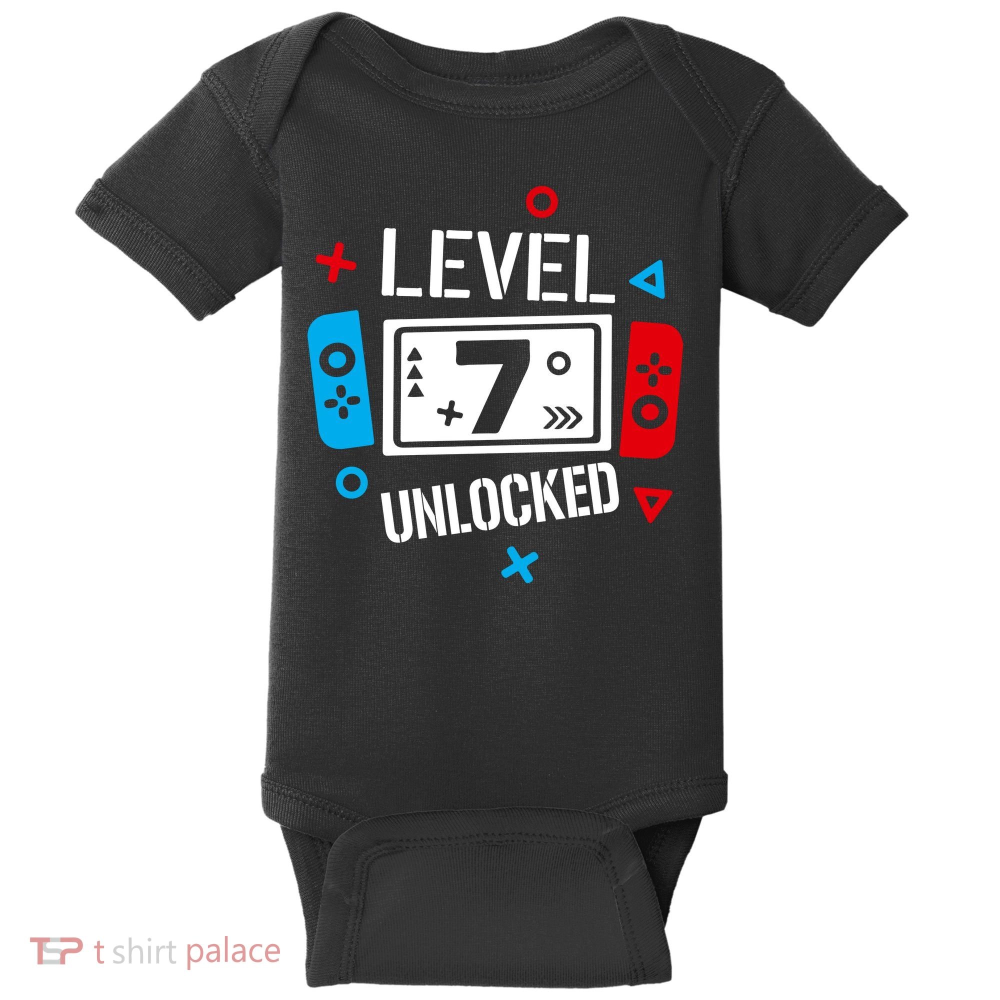Level 7 Unlocked Birthday, 7th Birthday Boy Gamer, 7 Years Old Gamer Baby Bodysuit