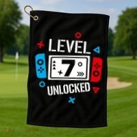 Level 7 Unlocked Birthday, 7th Birthday Boy Gamer, 7 Years Old Gamer Golf Towel thumb 1