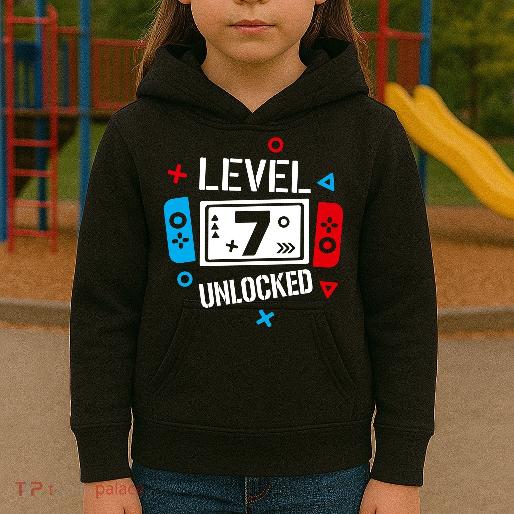 Level 7 Unlocked Birthday, 7th Birthday Boy Gamer, 7 Years Old Gamer Kids Hoodie