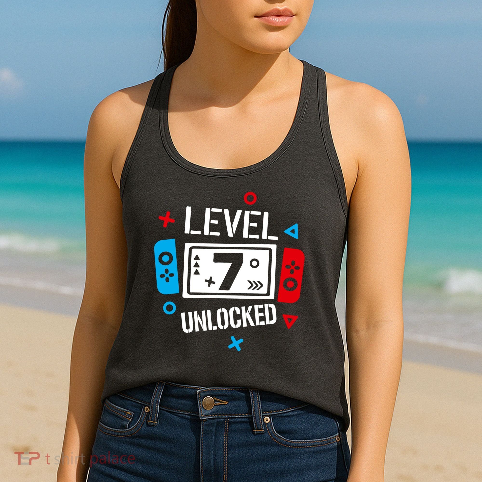 Level 7 Unlocked Birthday, 7th Birthday Boy Gamer, 7 Years Old Gamer Women's Tank Top