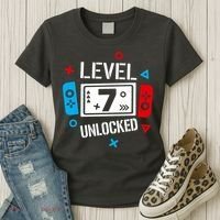 Level 7 Unlocked Birthday, 7th Birthday Boy Gamer, 7 Years Old Gamer Women's T-Shirt thumb 3