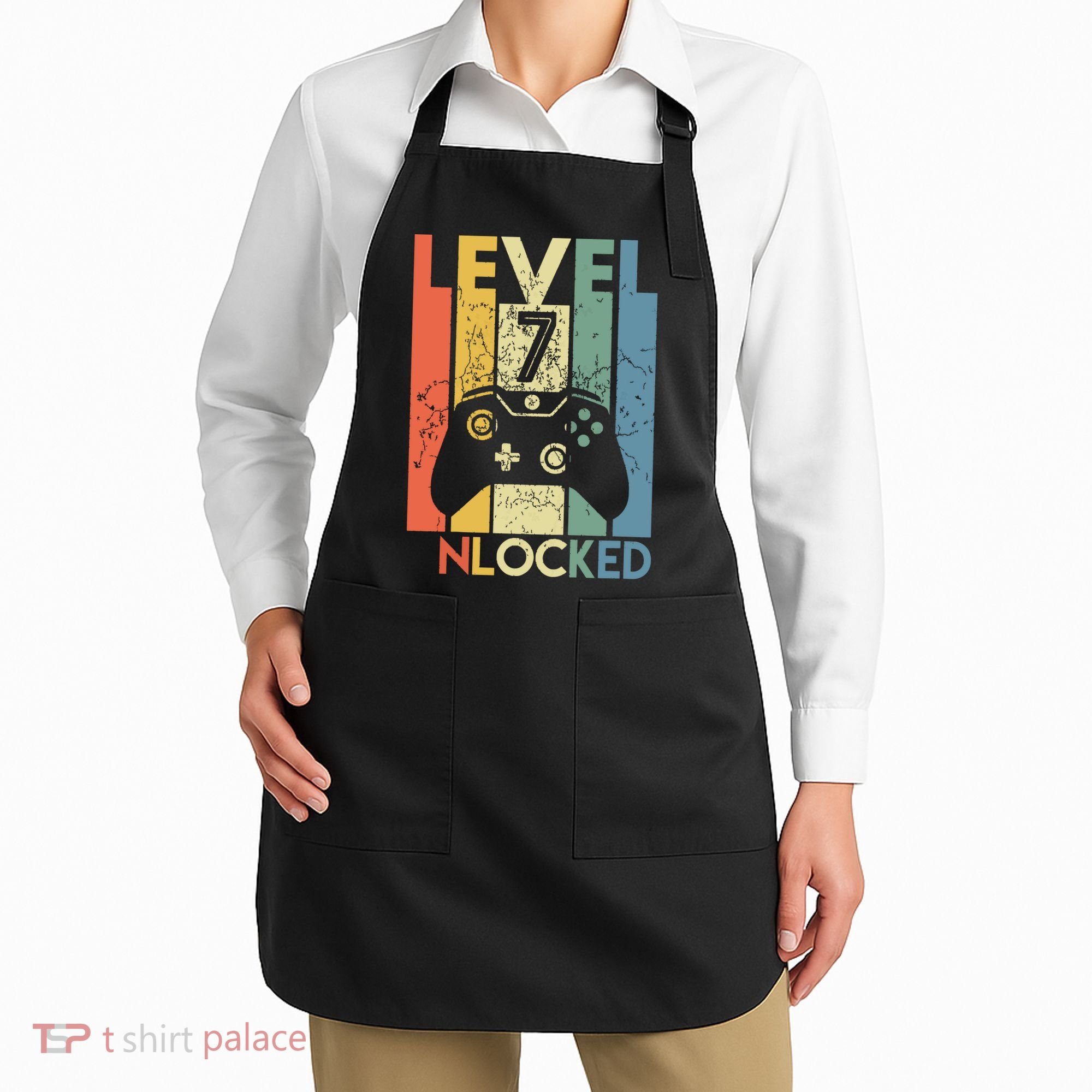 Level 7 Unlocked Funny Video Gamer 7th Birthday Gift Apron