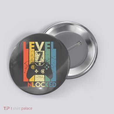 Level 7 Unlocked Funny Video Gamer 7th Birthday Gift Button