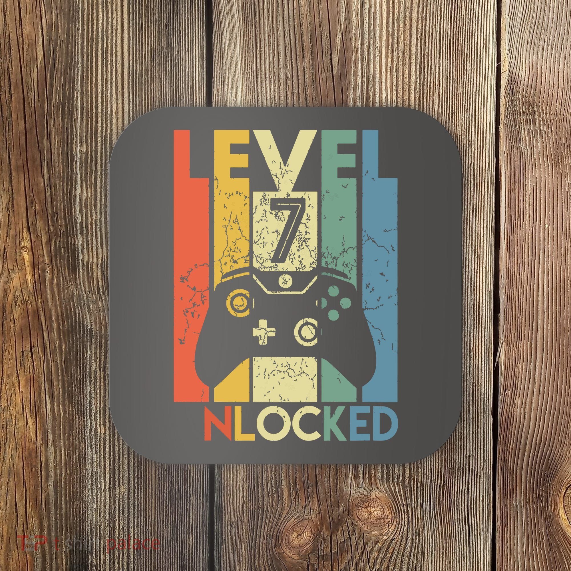 Level 7 Unlocked Funny Video Gamer 7th Birthday Gift Coaster