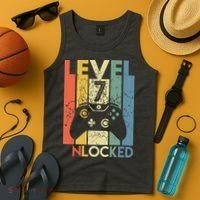 Level 7 Unlocked Funny Video Gamer 7th Birthday Gift Tank Top thumb 4