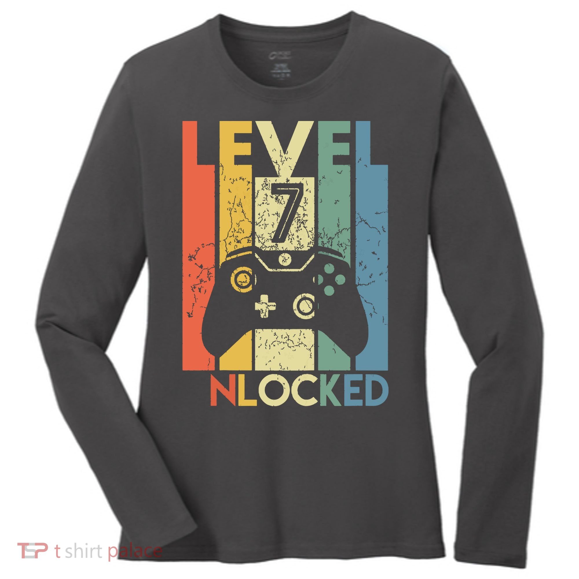 Level 7 Unlocked Funny Video Gamer 7th Birthday Gift Women's Long Sleeve Shirt