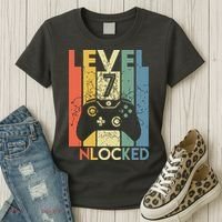 Level 7 Unlocked Funny Video Gamer 7th Birthday Gift Women's T-Shirt thumb 3