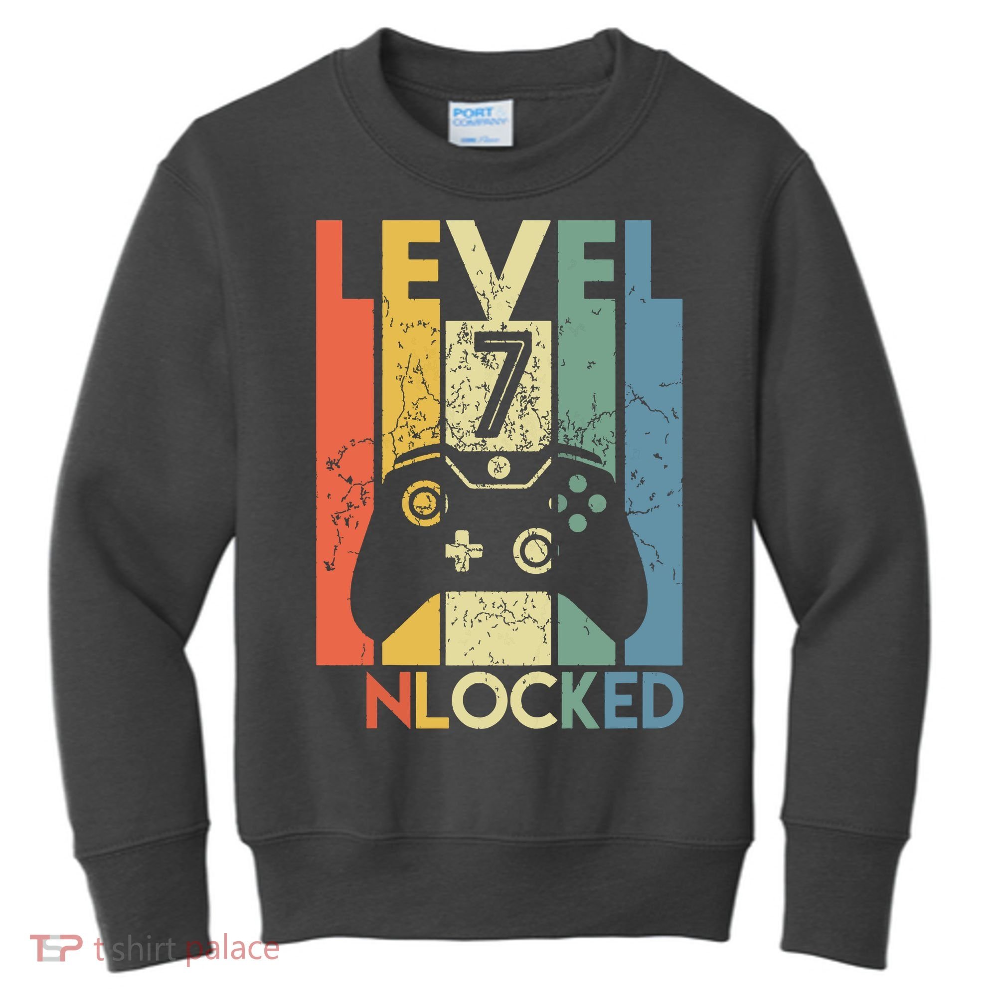 Level 7 Unlocked Funny Video Gamer 7th Birthday Gift Kids Sweatshirt