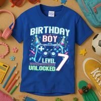 Level 7 Unlocked Birthday Gamer Video Game Party Gift Kids T-Shirt thumb 3