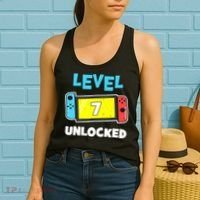 Level 7 unlocked Gamer 7th Birthday Gift Video Game lovers Women's Tank Top thumb 2
