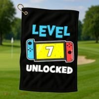 Level 7 unlocked Gamer 7th Birthday Gift Video Game lovers Golf Towel thumb 1
