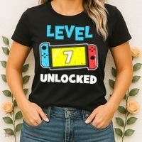 Level 7 unlocked Gamer 7th Birthday Gift Video Game lovers Women's T-Shirt thumb 2
