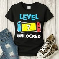 Level 7 unlocked Gamer 7th Birthday Gift Video Game lovers Women's T-Shirt thumb 3