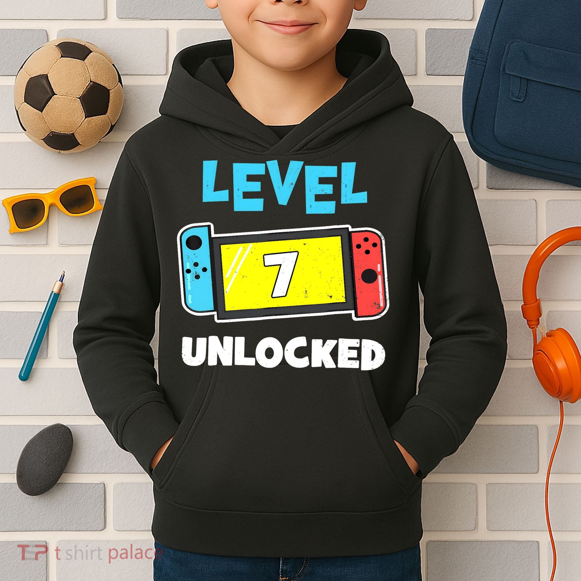 Level 7 unlocked Gamer 7th Birthday Gift Video Game lovers Kids Hoodie