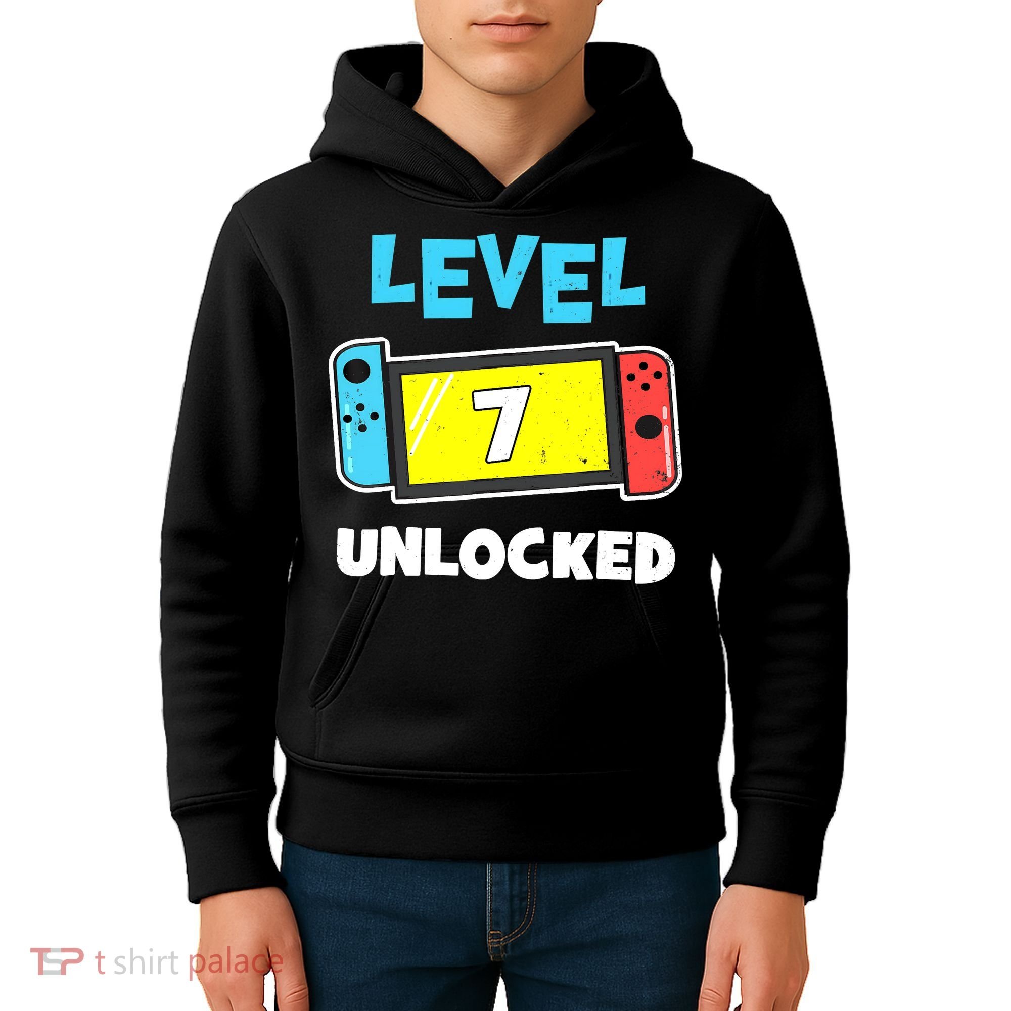 Level 7 unlocked Gamer 7th Birthday Gift Video Game lovers Kids Hoodie