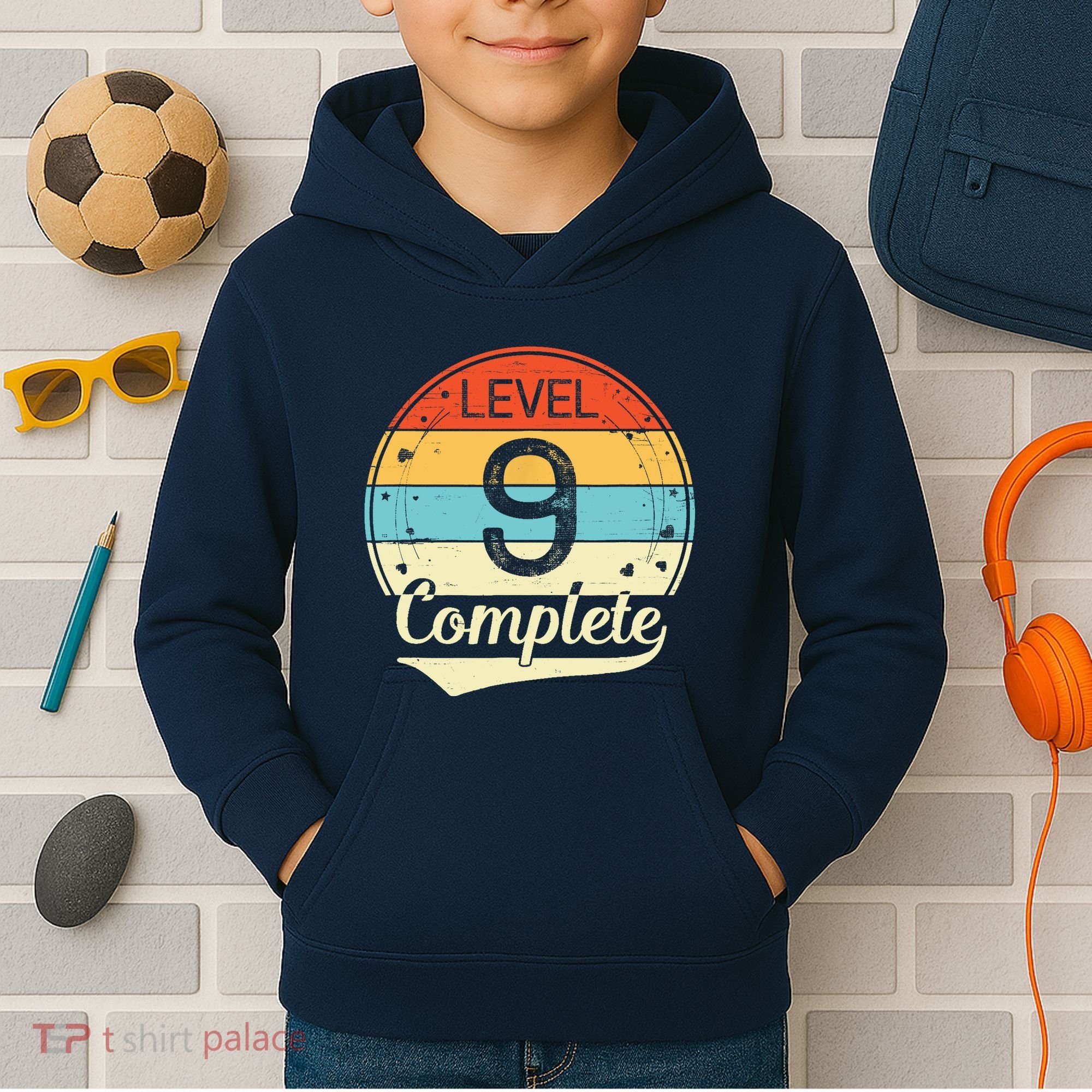 Level 9 Complete Retro 9th Wedding Anniversary Kids Hoodie