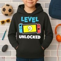 Level 9 unlocked Gamer 9th Birthday Gift Video Game lovers Kids Hoodie thumb 2