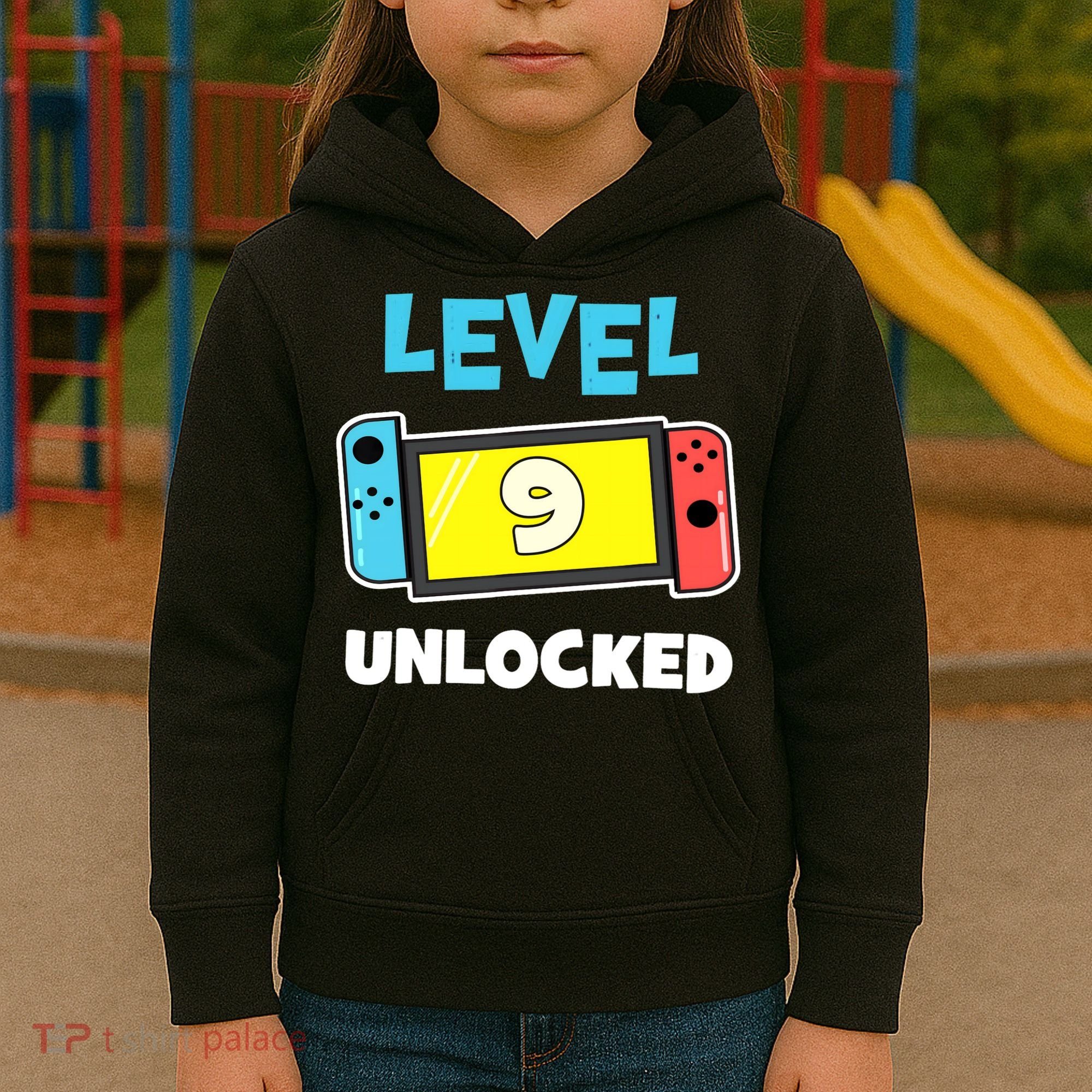 Level 9 unlocked Gamer 9th Birthday Gift Video Game lovers Kids Hoodie