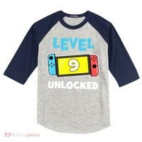 Level 9 unlocked Gamer 9th Birthday Gift Video Game lovers Kids Colorblock Raglan Jersey thumb 0