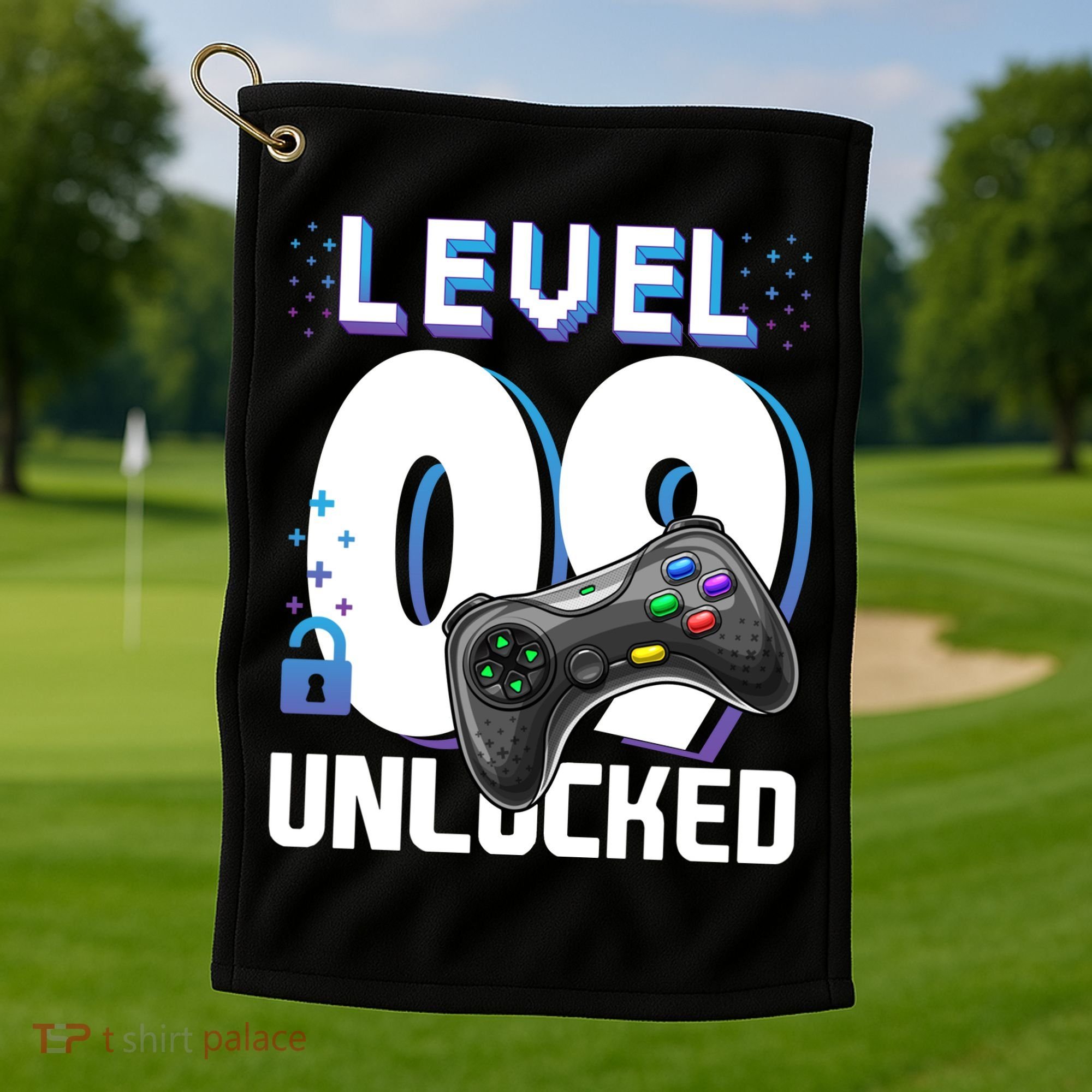 Level 9 Unlocked Funny Video Gamer 9th Birthday Gift For Gamers Golf Towel