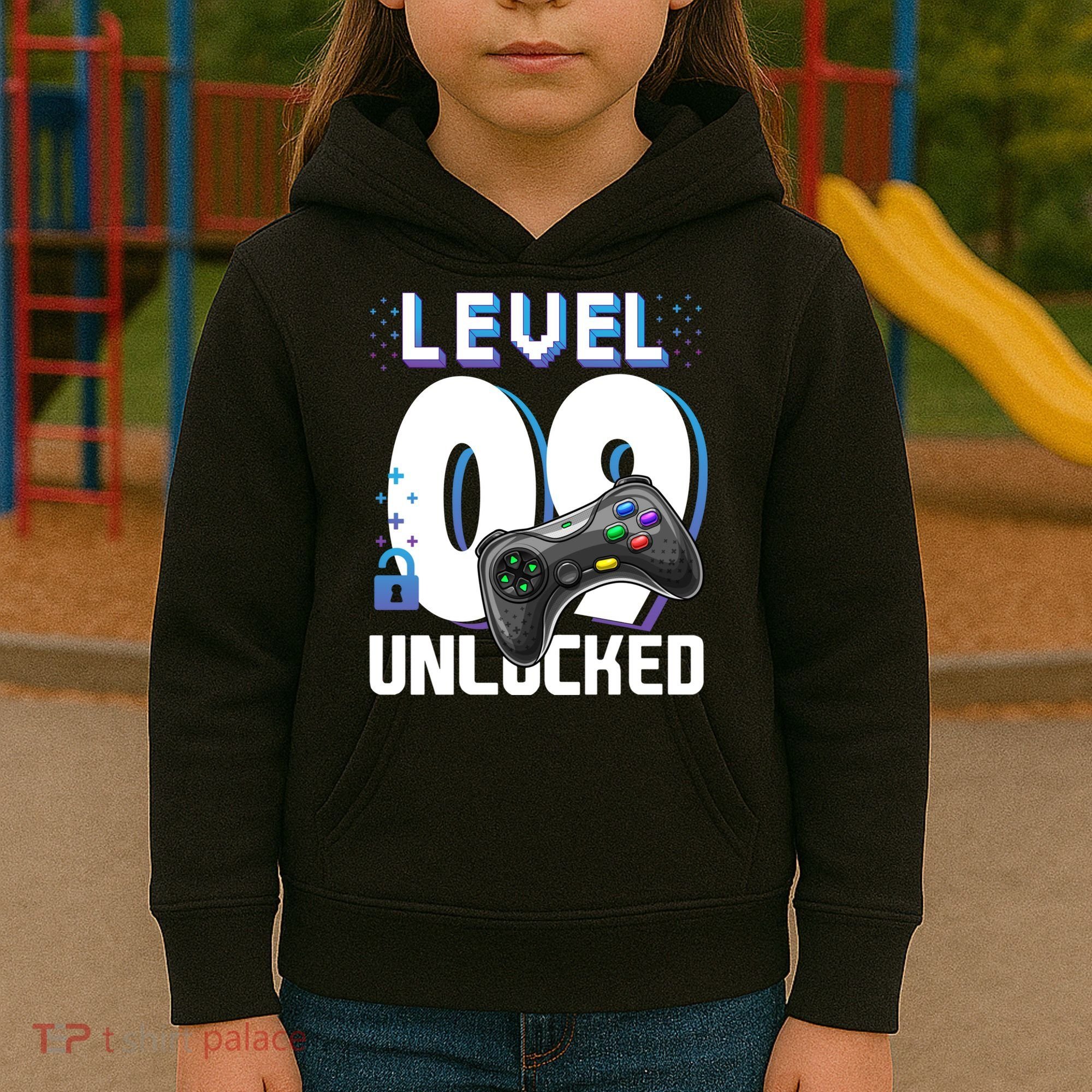 Level 9 Unlocked Funny Video Gamer 9th Birthday Gift For Gamers Kids Hoodie