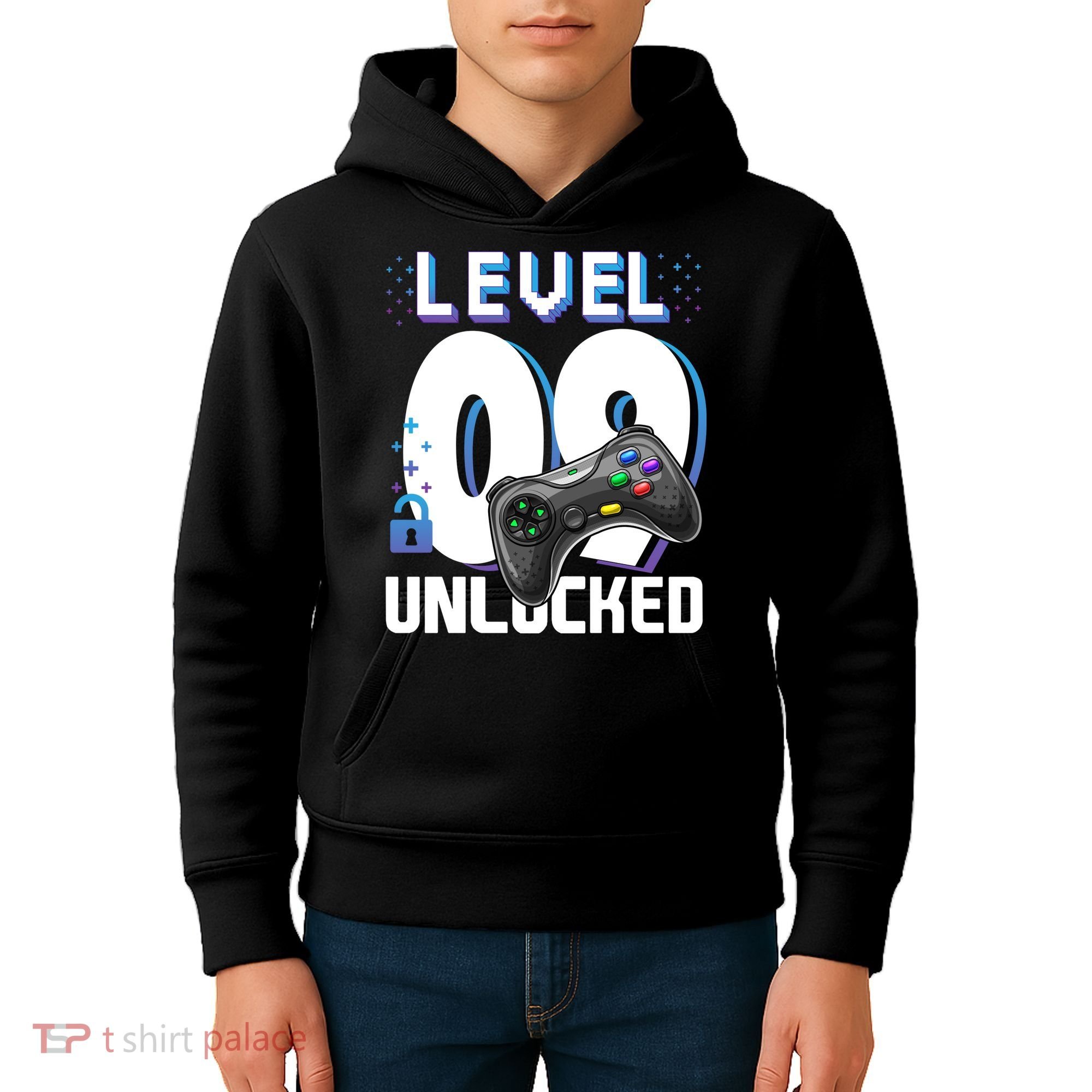 Level 9 Unlocked Funny Video Gamer 9th Birthday Gift For Gamers Kids Hoodie