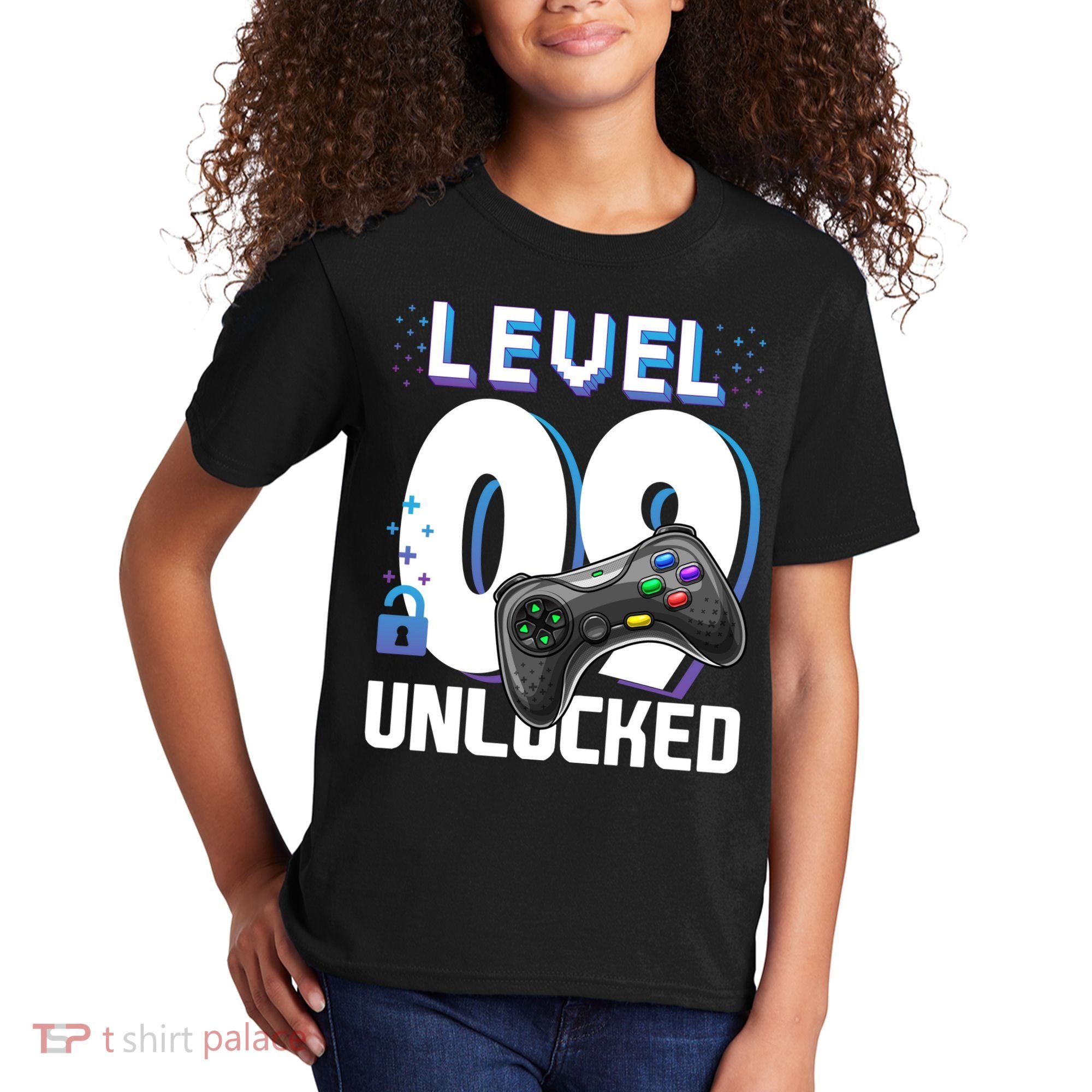 Level 9 Unlocked Funny Video Gamer 9th Birthday Gift For Gamers Kids T-Shirt