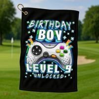 Level 9 Unlocked Video Game 9th Birthday Gamer Golf Towel thumb 1