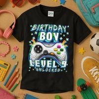 Level 9 Unlocked Video Game 9th Birthday Gamer Kids T-Shirt thumb 3