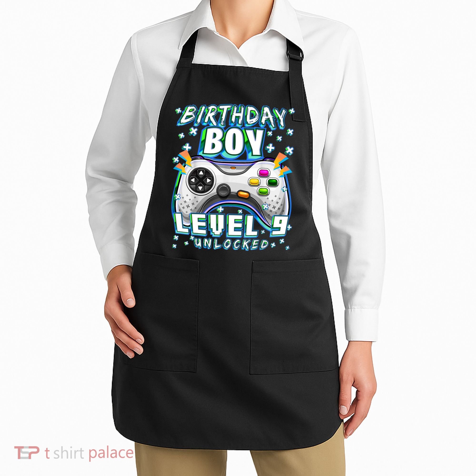 Level 9 Unlocked Video Game 9th Birthday Gamer Boys TShirt Apron