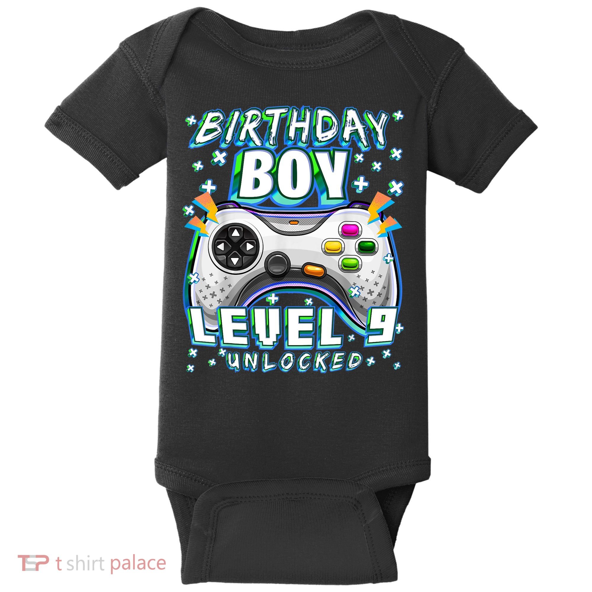 Level 9 Unlocked Video Game 9th Birthday Gamer Boys TShirt Baby Bodysuit