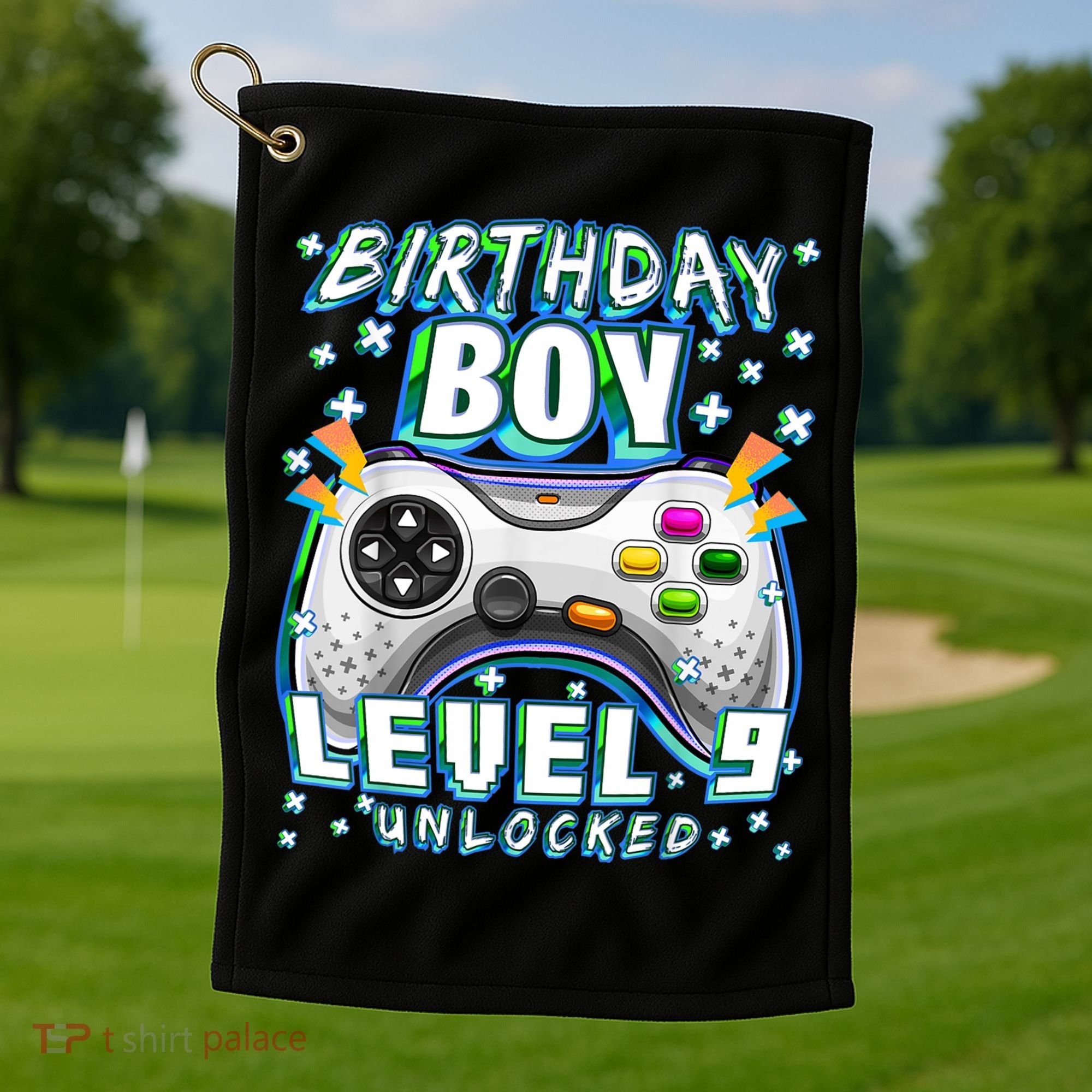 Level 9 Unlocked Video Game 9th Birthday Gamer Boys TShirt Golf Towel
