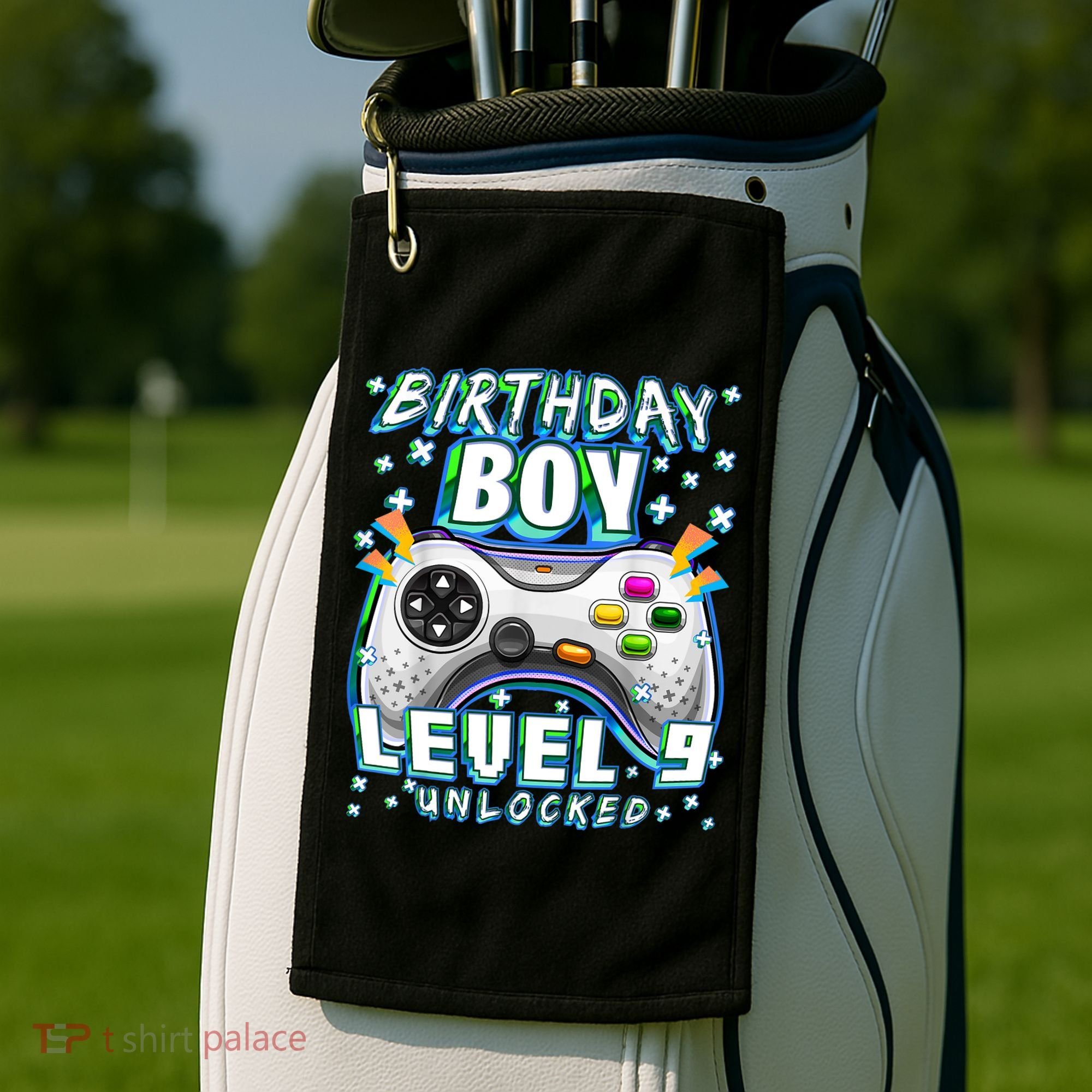 Level 9 Unlocked Video Game 9th Birthday Gamer Boys TShirt Golf Towel