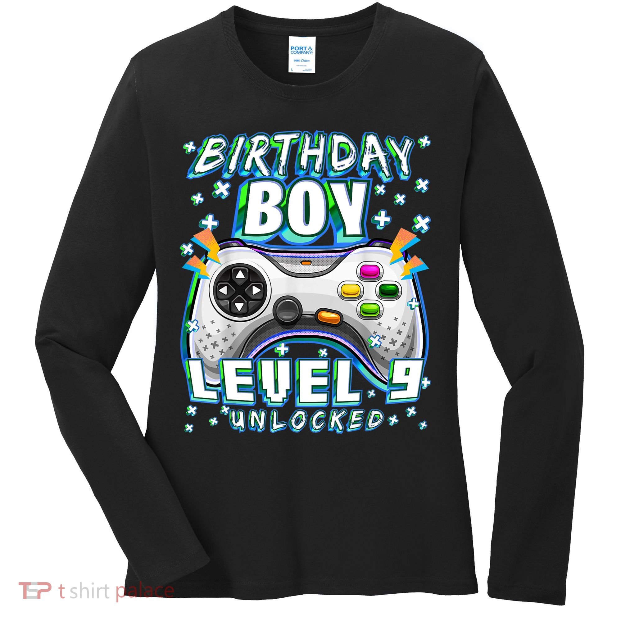 Level 9 Unlocked Video Game 9th Birthday Gamer Boys TShirt Women's Long Sleeve Shirt