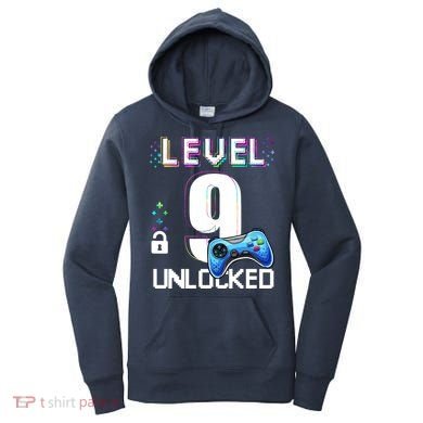 Level 9 Unlocked Video Game 9th Birthday Boy Gamer Women's Hoodie