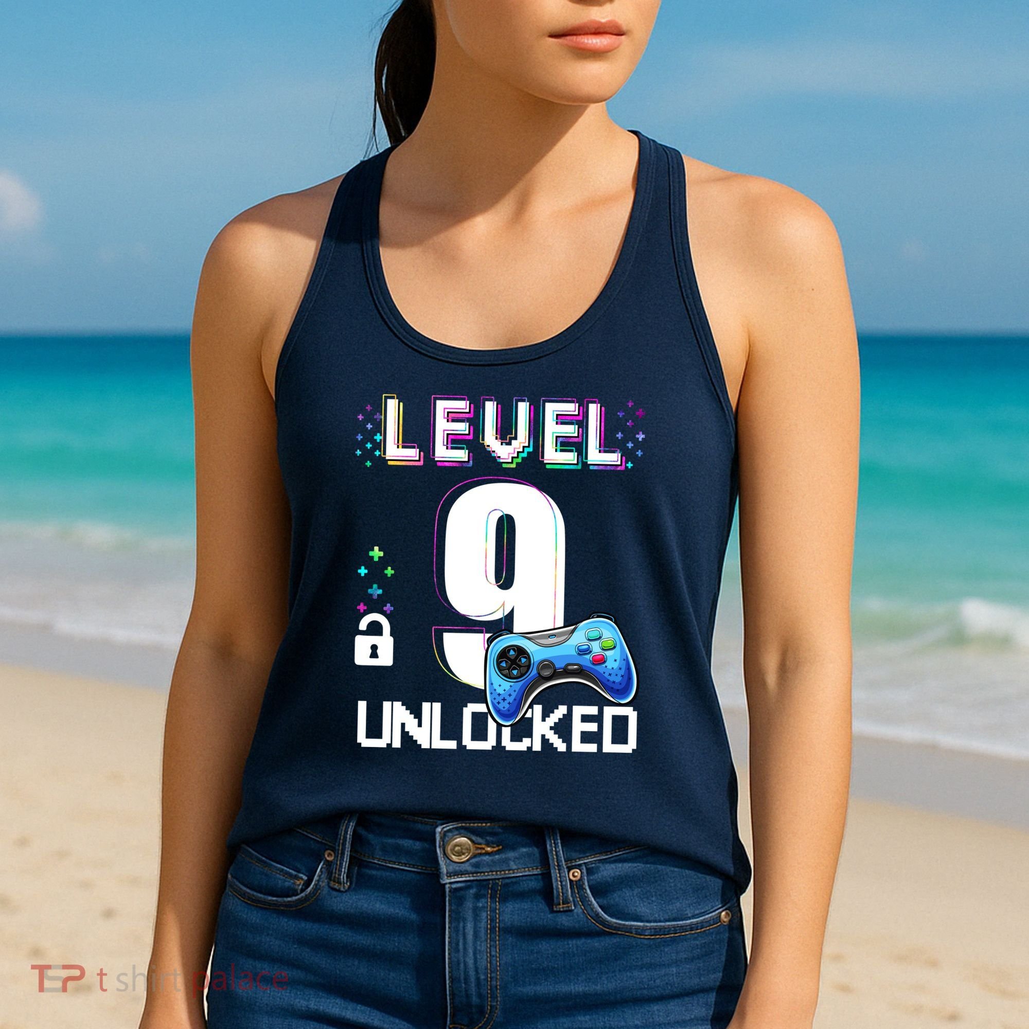 Level 9 Unlocked Video Game 9th Birthday Boy Gamer Women's Tank Top