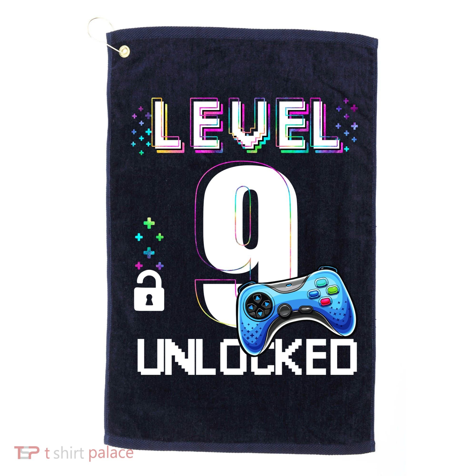 Level 9 Unlocked Video Game 9th Birthday Boy Gamer Golf Towel