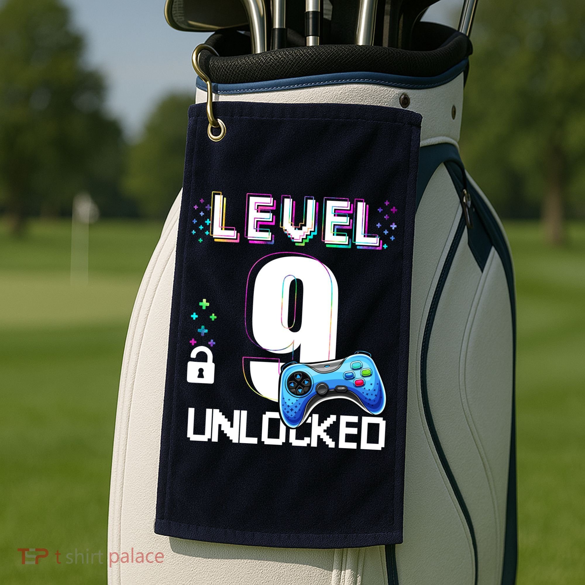 Level 9 Unlocked Video Game 9th Birthday Boy Gamer Golf Towel