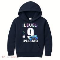 Level 9 Unlocked Video Game 9th Birthday Boy Gamer Kids Hoodie thumb 0