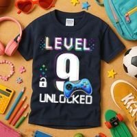 Level 9 Unlocked Video Game 9th Birthday Boy Gamer Kids T-Shirt thumb 3