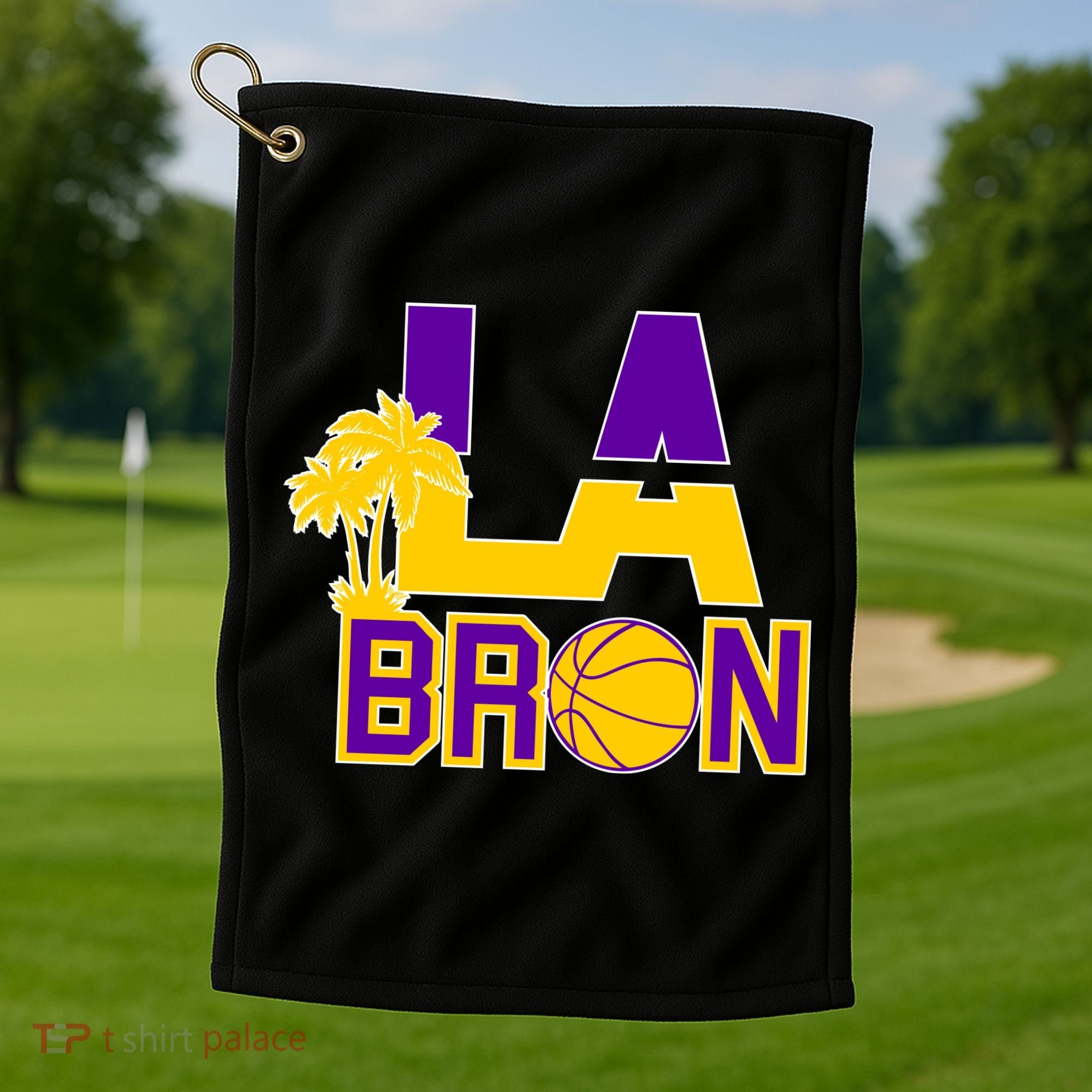 LA Bron Basketball Palm Tree Logo Golf Towel