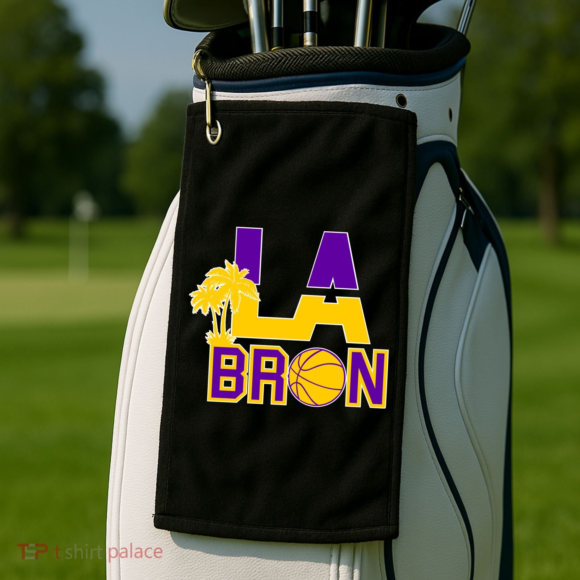 LA Bron Basketball Palm Tree Logo Golf Towel