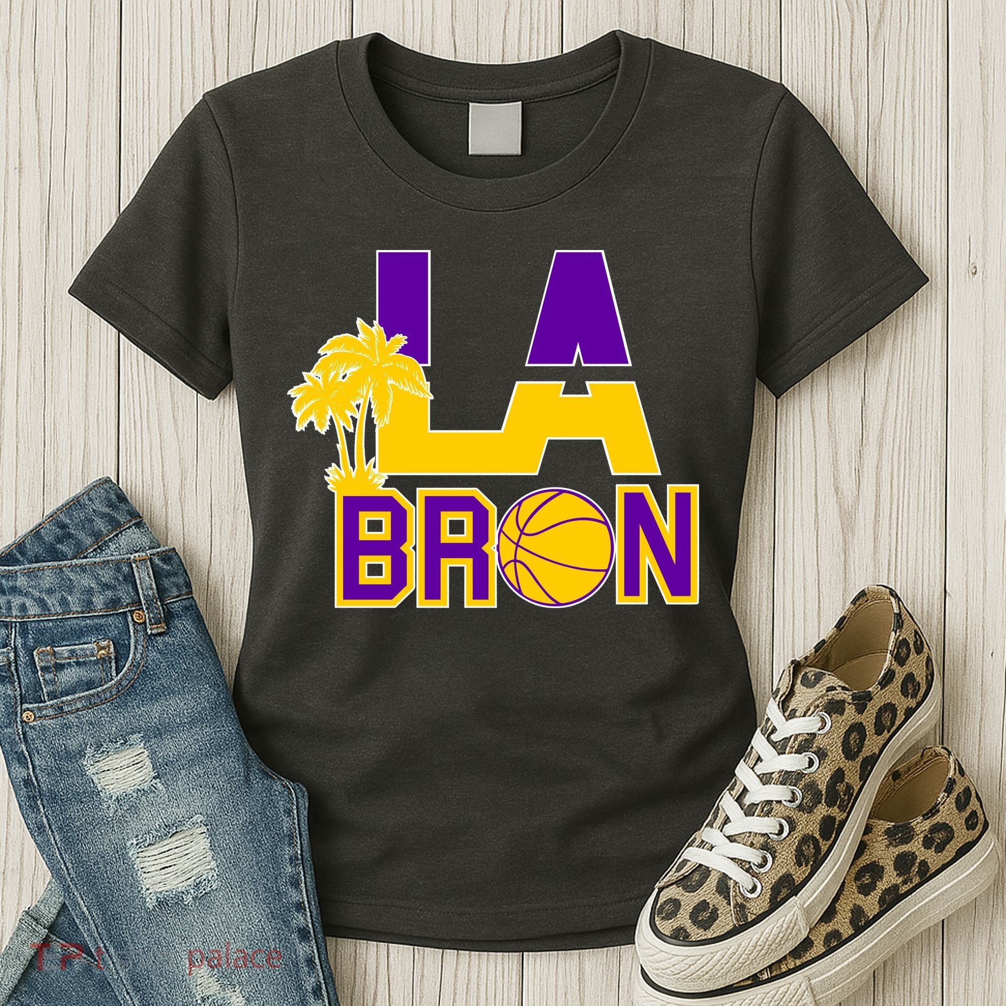 LA Bron Basketball Palm Tree Logo Women's T-Shirt