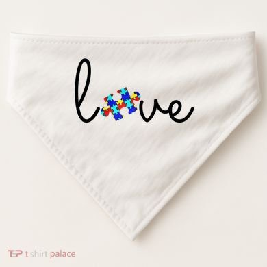 Love Autism Awareness Puzzle Piece USA-Made Doggie Bandana